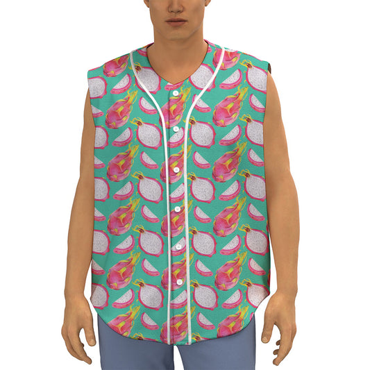 Hand Drawn Dragon Fruit Pattern Print Sleeveless Baseball Jersey