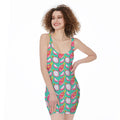Hand Drawn Dragon Fruit Pattern Print Sleeveless Bodycon Dress
