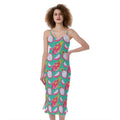 Hand Drawn Dragon Fruit Pattern Print Slim Fit Midi Cami Dress