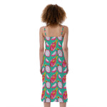 Hand Drawn Dragon Fruit Pattern Print Slim Fit Midi Cami Dress