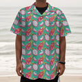 Hand Drawn Dragon Fruit Pattern Print Textured Short Sleeve Shirt