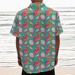 Hand Drawn Dragon Fruit Pattern Print Textured Short Sleeve Shirt