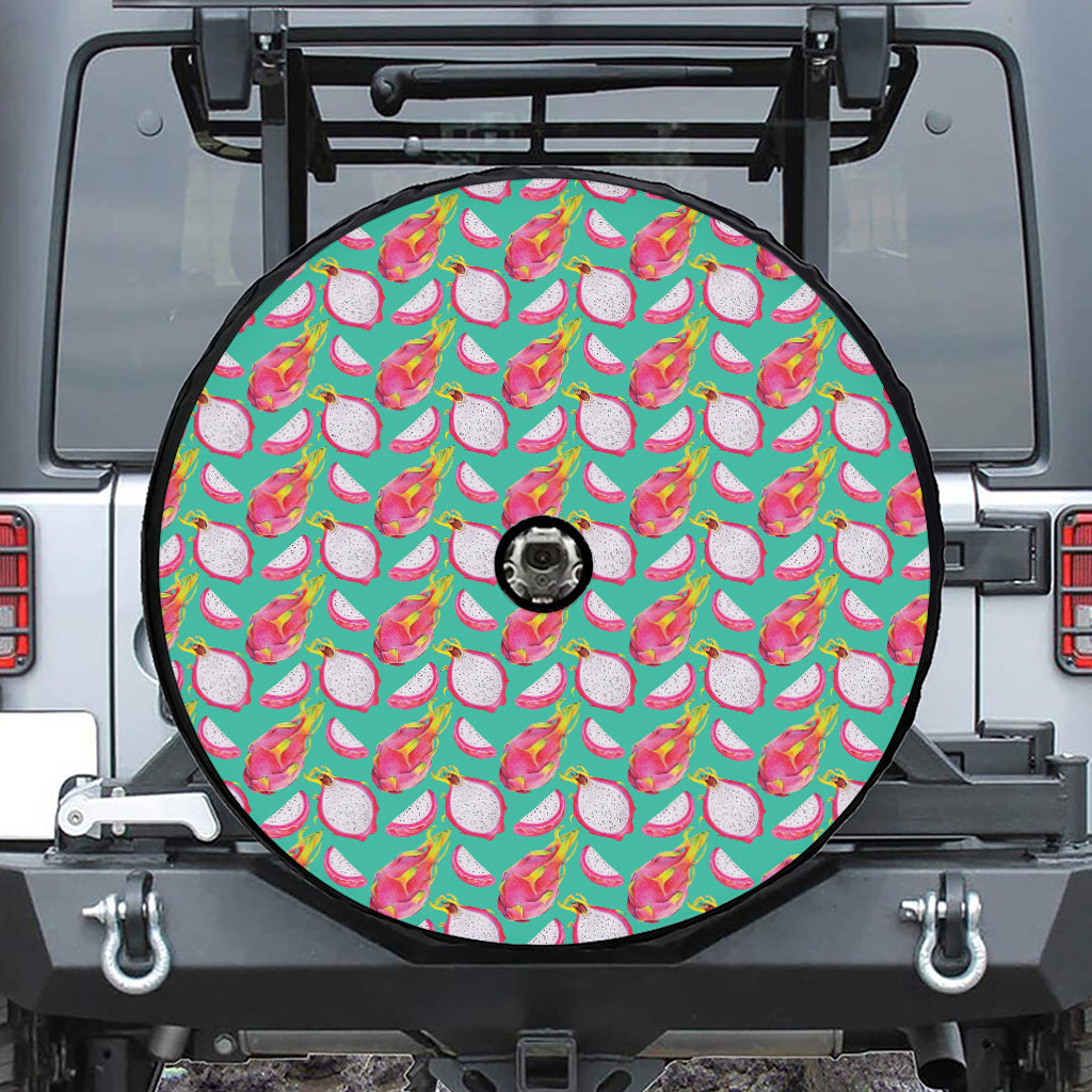 Hand Drawn Dragon Fruit Pattern Print Tire Cover With Camera Hole