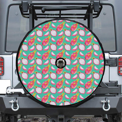 Hand Drawn Dragon Fruit Pattern Print Tire Cover With Camera Hole
