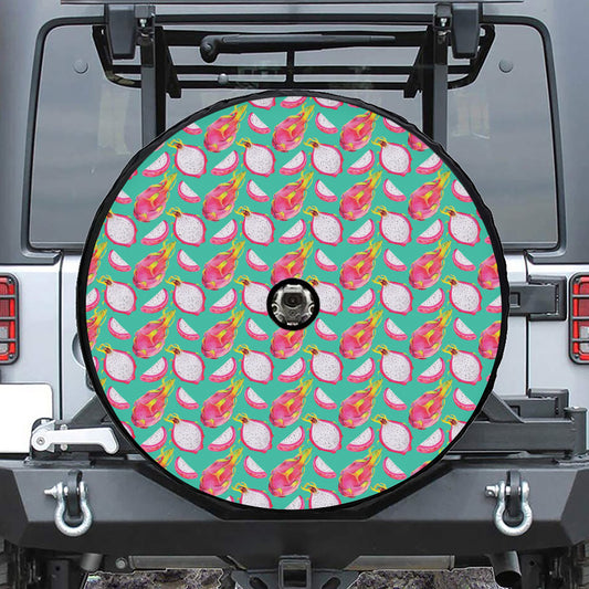 Hand Drawn Dragon Fruit Pattern Print Tire Cover With Camera Hole