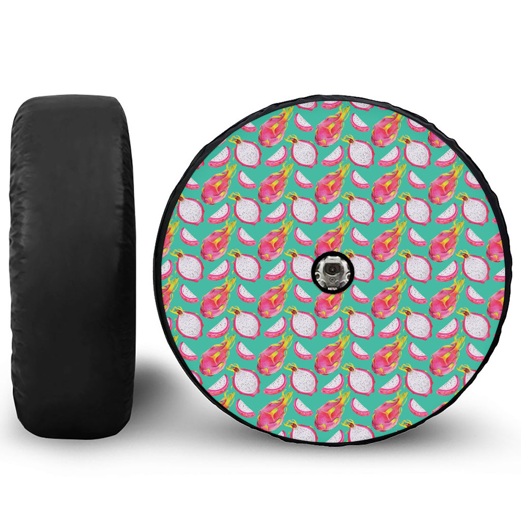Hand Drawn Dragon Fruit Pattern Print Tire Cover With Camera Hole