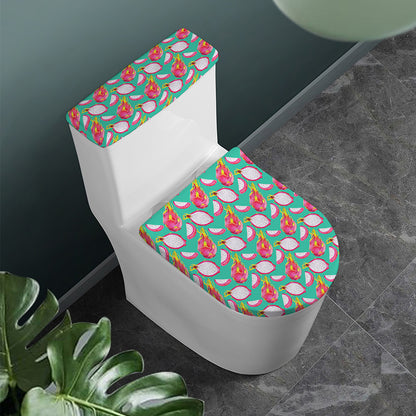 Hand Drawn Dragon Fruit Pattern Print Toilet Lid And Tank Cover Set