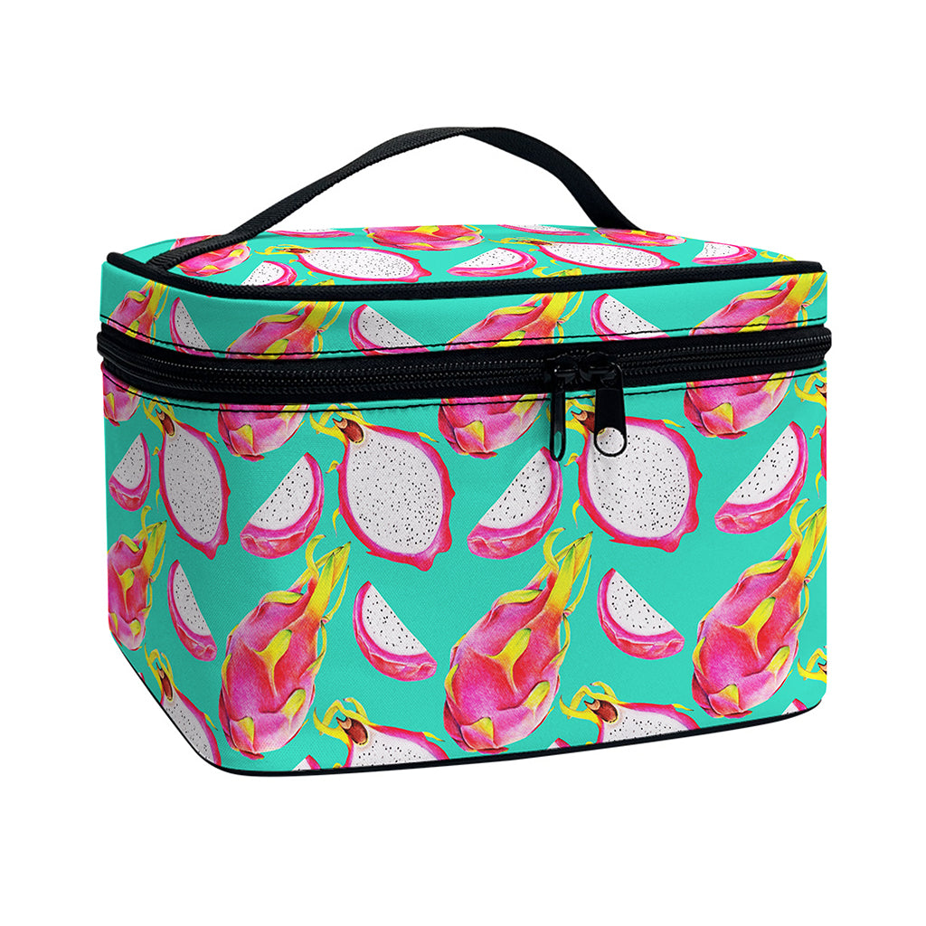 Hand Drawn Dragon Fruit Pattern Print Travel Makeup Bag