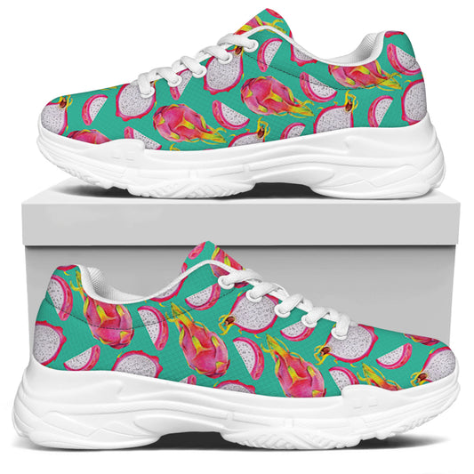 Hand Drawn Dragon Fruit Pattern Print White Chunky Shoes