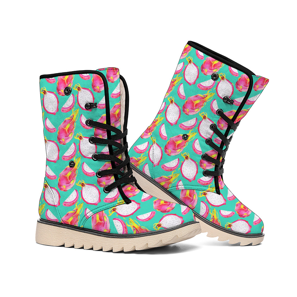 Hand Drawn Dragon Fruit Pattern Print Winter Boots