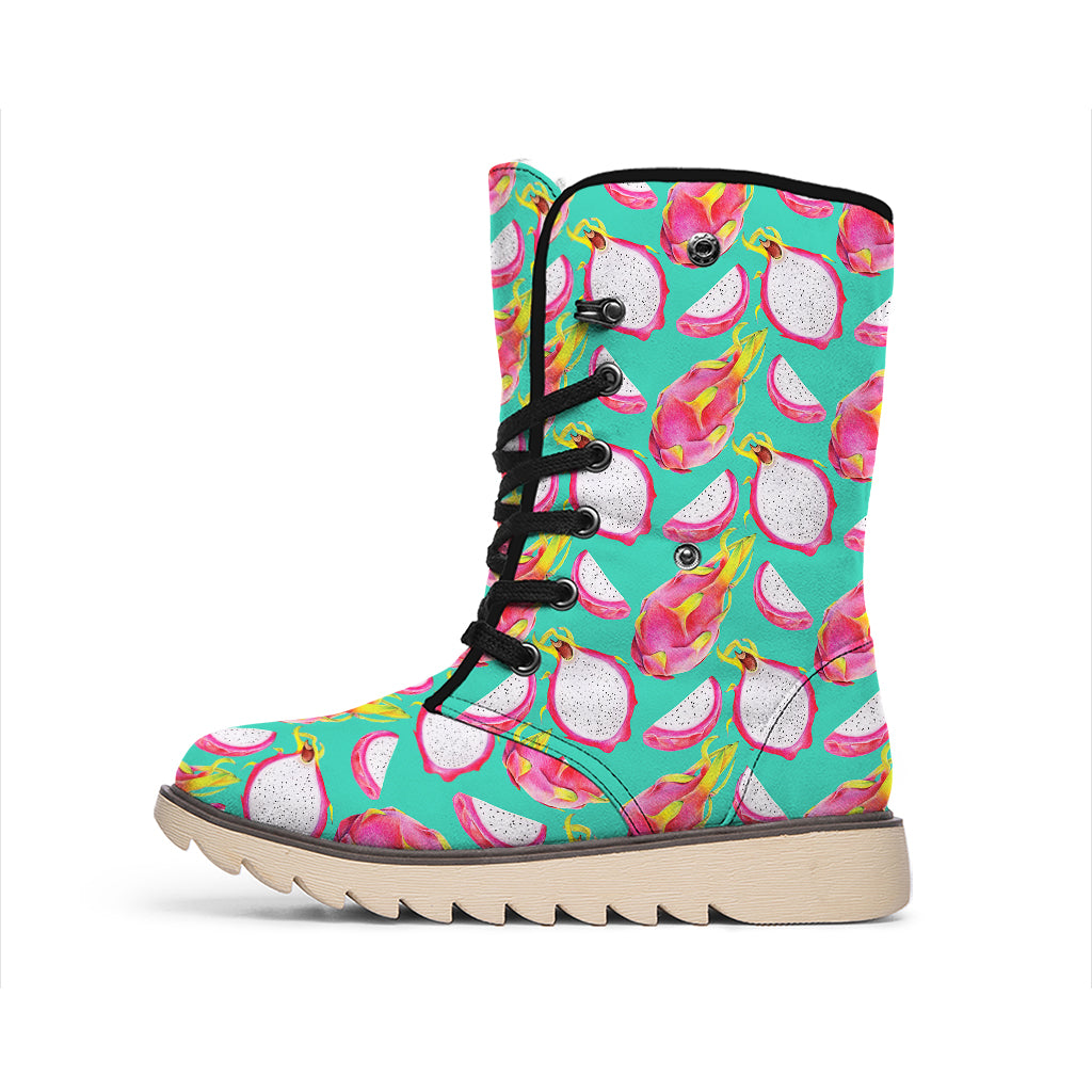 Hand Drawn Dragon Fruit Pattern Print Winter Boots