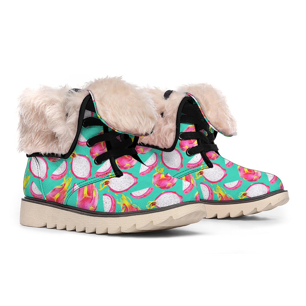 Hand Drawn Dragon Fruit Pattern Print Winter Boots