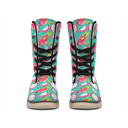 Hand Drawn Dragon Fruit Pattern Print Winter Boots
