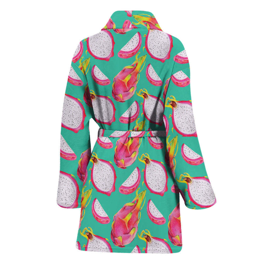 Hand Drawn Dragon Fruit Pattern Print Women's Bathrobe