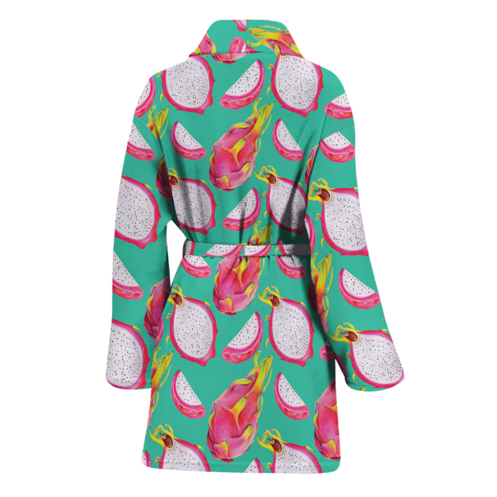 Hand Drawn Dragon Fruit Pattern Print Women's Bathrobe