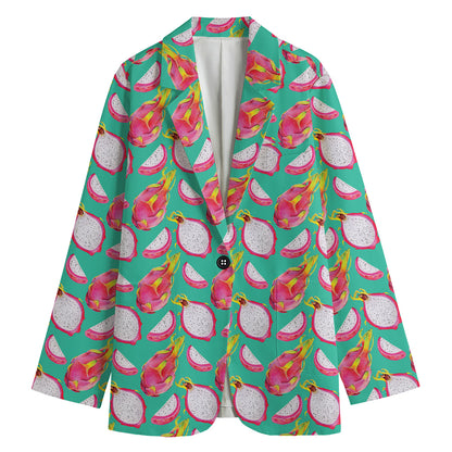 Hand Drawn Dragon Fruit Pattern Print Women's Blazer