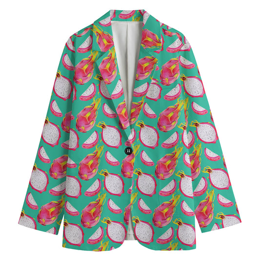 Hand Drawn Dragon Fruit Pattern Print Women's Blazer