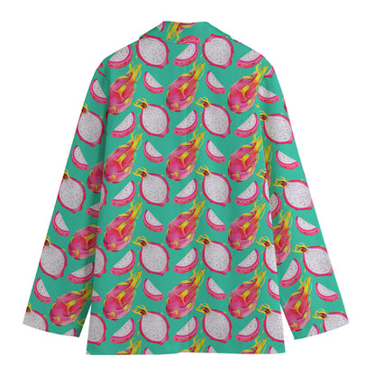 Hand Drawn Dragon Fruit Pattern Print Women's Blazer
