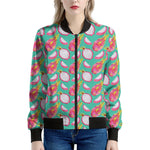 Hand Drawn Dragon Fruit Pattern Print Women's Bomber Jacket