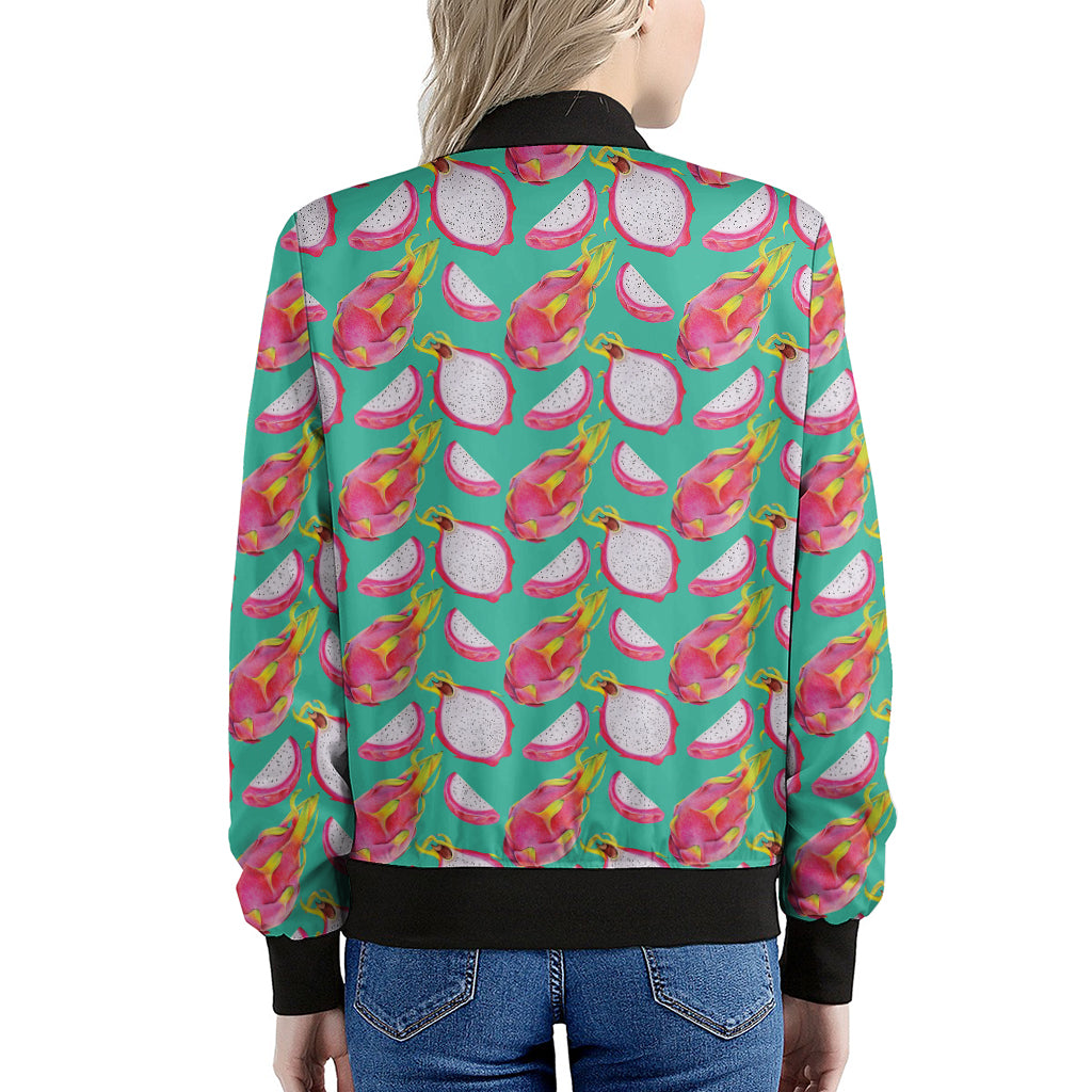 Hand Drawn Dragon Fruit Pattern Print Women's Bomber Jacket