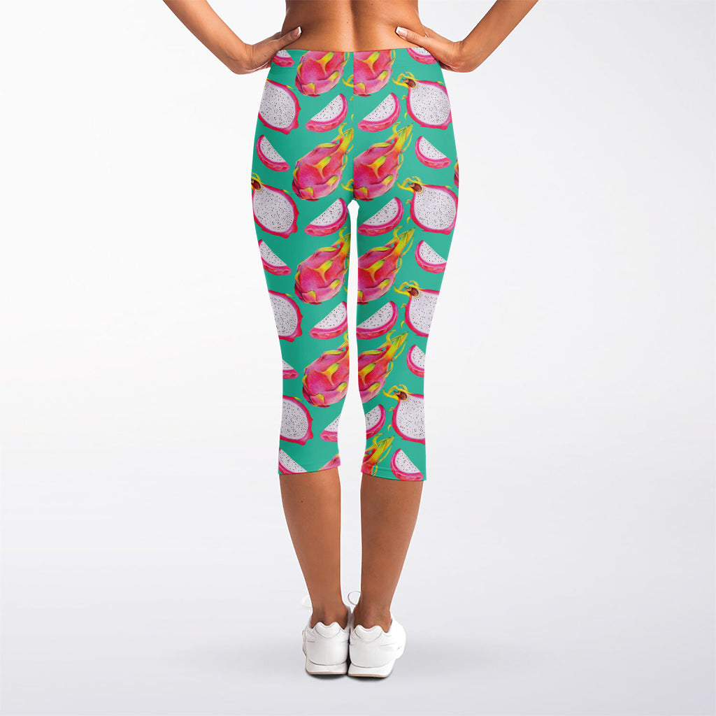 Hand Drawn Dragon Fruit Pattern Print Women's Capri Leggings