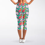 Hand Drawn Dragon Fruit Pattern Print Women's Capri Leggings