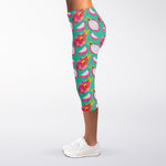 Hand Drawn Dragon Fruit Pattern Print Women's Capri Leggings