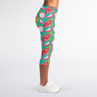 Hand Drawn Dragon Fruit Pattern Print Women's Capri Leggings