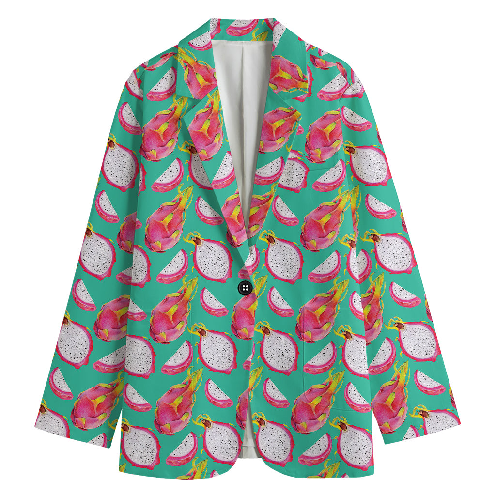 Hand Drawn Dragon Fruit Pattern Print Women's Cotton Blazer