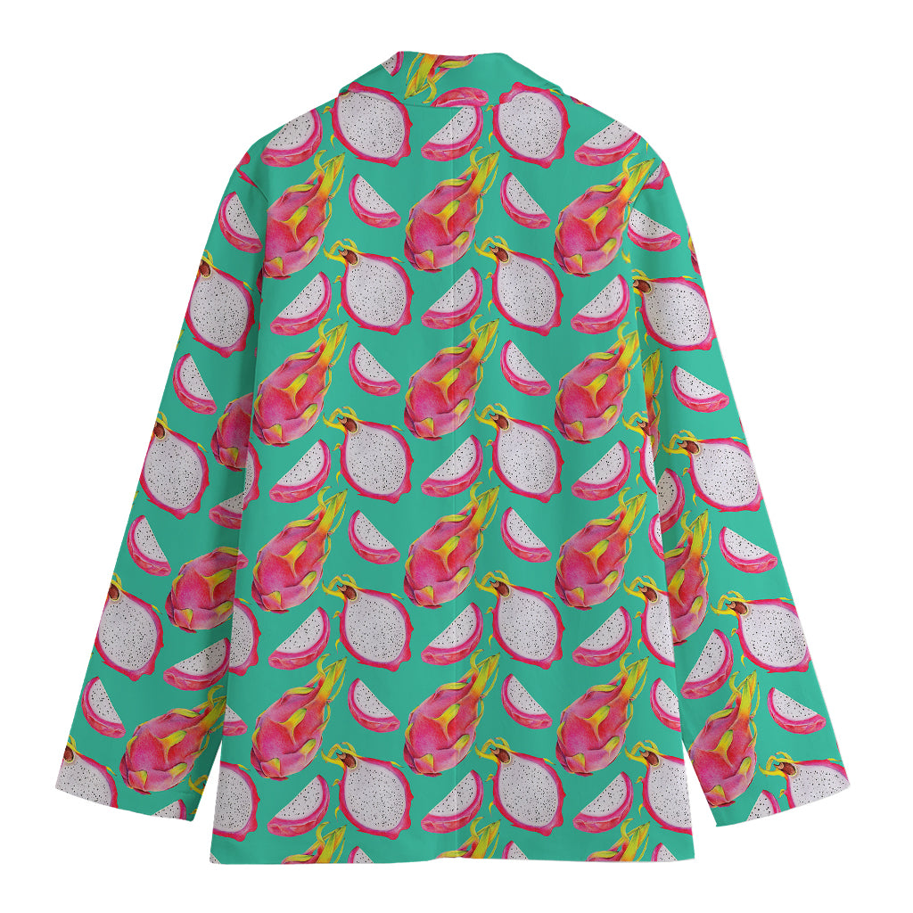 Hand Drawn Dragon Fruit Pattern Print Women's Cotton Blazer
