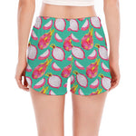 Hand Drawn Dragon Fruit Pattern Print Women's Split Running Shorts