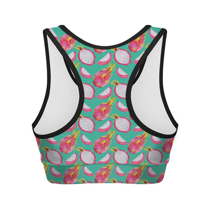 Hand Drawn Dragon Fruit Pattern Print Women's Sports Bra