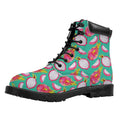 Hand Drawn Dragon Fruit Pattern Print Padded Collar Lace Up Boots