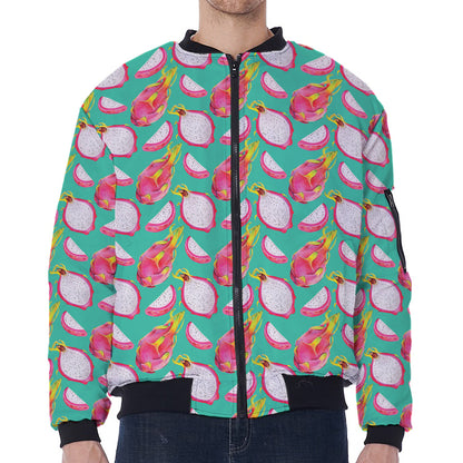 Hand Drawn Dragon Fruit Pattern Print Zip Sleeve Bomber Jacket