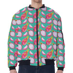 Hand Drawn Dragon Fruit Pattern Print Zip Sleeve Bomber Jacket