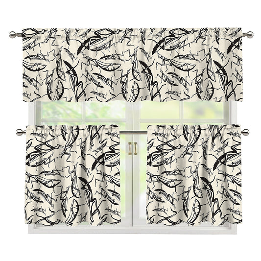 Hand Drawn Mantis Pattern Print 3 Piece Kitchen Curtains