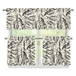 Hand Drawn Mantis Pattern Print 3 Piece Kitchen Curtains