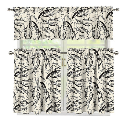 Hand Drawn Mantis Pattern Print 3 Piece Kitchen Curtains