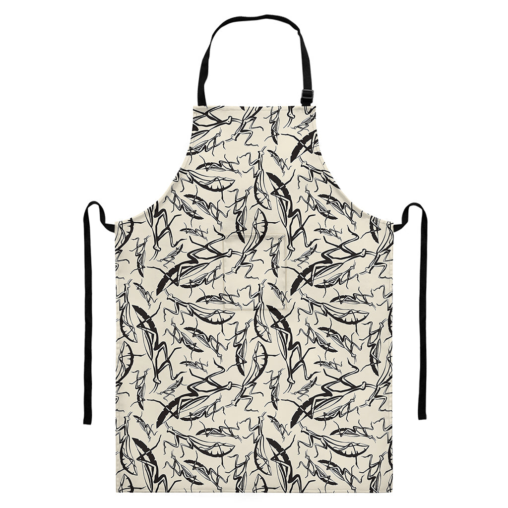 Hand Drawn Mantis Pattern Print Bib Apron With Pocket
