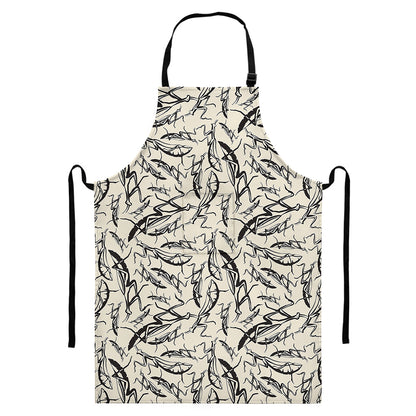 Hand Drawn Mantis Pattern Print Bib Apron With Pocket