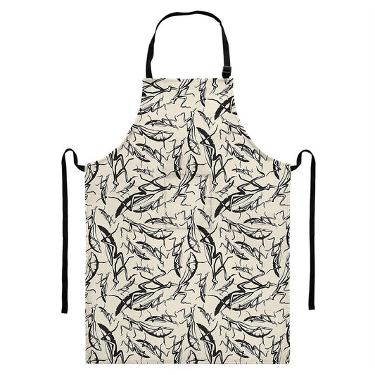 Hand Drawn Mantis Pattern Print Bib Apron With Pocket