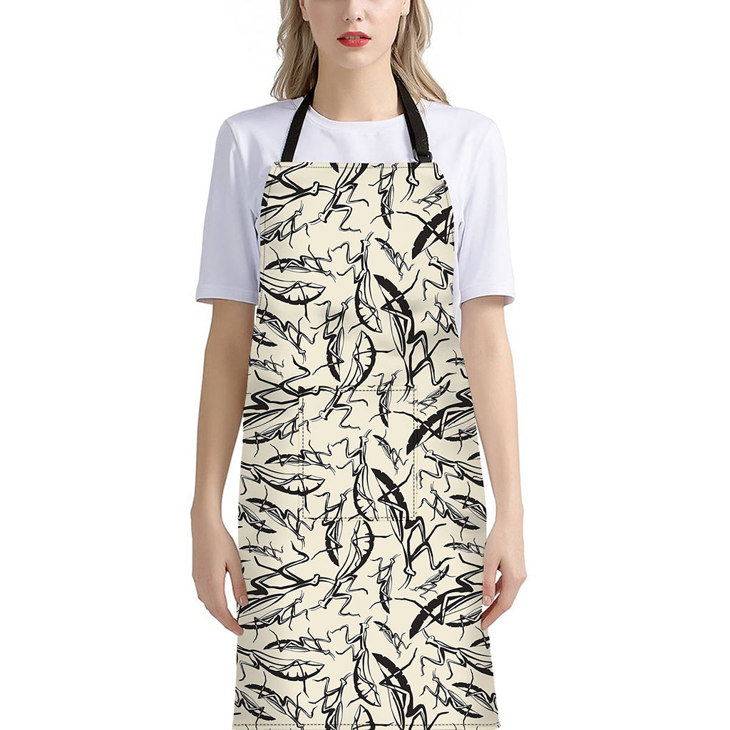 Hand Drawn Mantis Pattern Print Bib Apron With Pocket