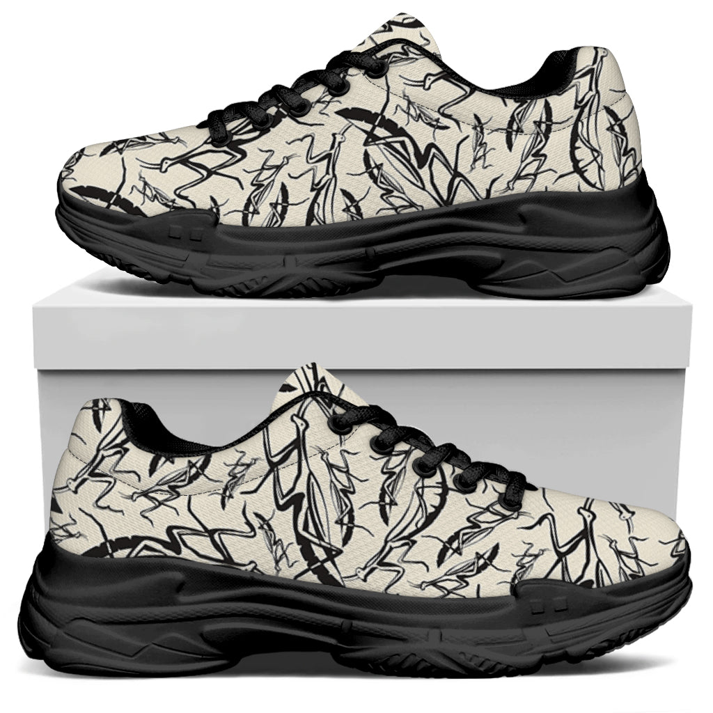 Hand Drawn Mantis Pattern Print Black Chunky Shoes