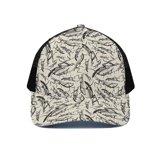 Hand Drawn Mantis Pattern Print Black Mesh Trucker Cap