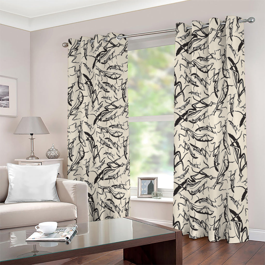 Hand Drawn Mantis Pattern Print Blackout Grommet Curtains