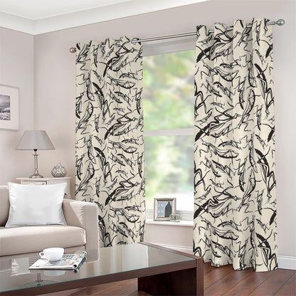 Hand Drawn Mantis Pattern Print Blackout Grommet Curtains