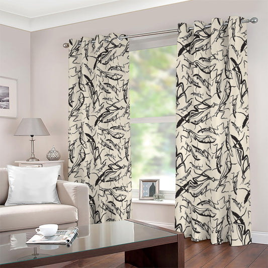 Hand Drawn Mantis Pattern Print Blackout Grommet Curtains