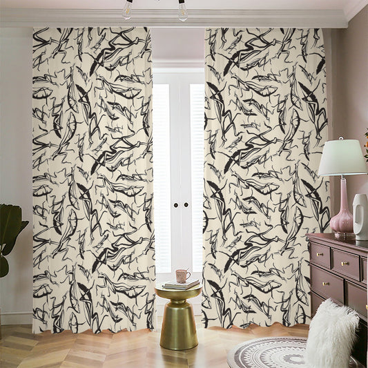 Hand Drawn Mantis Pattern Print Blackout Pencil Pleat Curtains