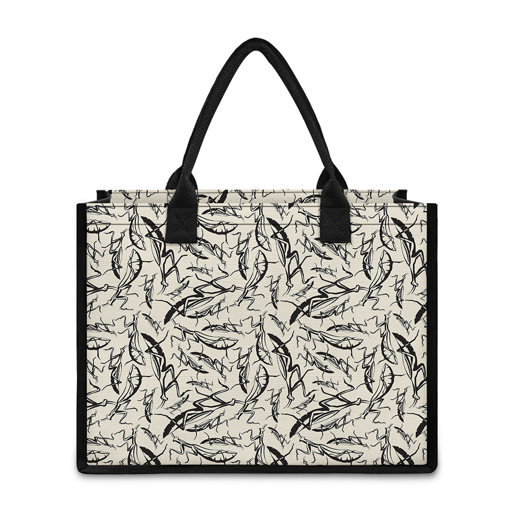 Hand Drawn Mantis Pattern Print Canvas Tote Bag