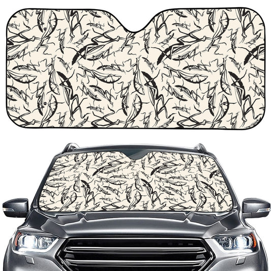 Hand Drawn Mantis Pattern Print Car Windshield Sun Shade